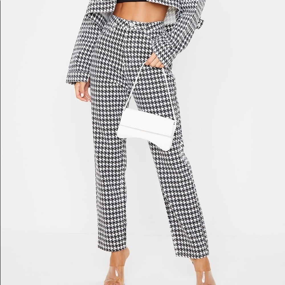 Black and white houndstooth straight leg jeans
